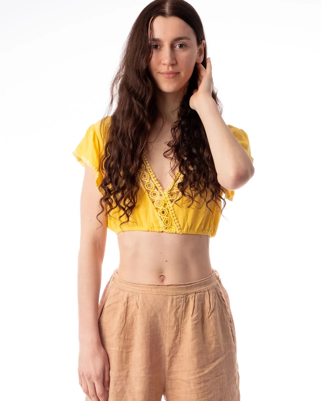 Camiseta Cropped Amarela, cor amarelo